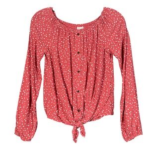 Abercrombie Kids Red Polka Dot Tie Front Off Shoulder Blouse Top Size 13/14